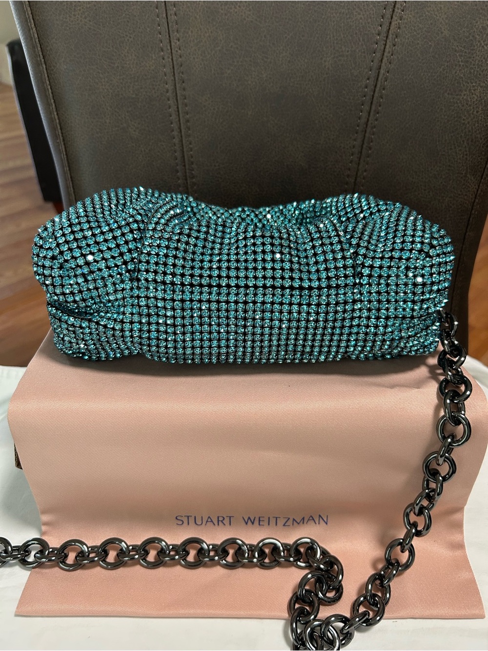 Stuart Weitzman Moda Shine Aquamarine Mini tote- Crystal embellished - Picture 7 of 10